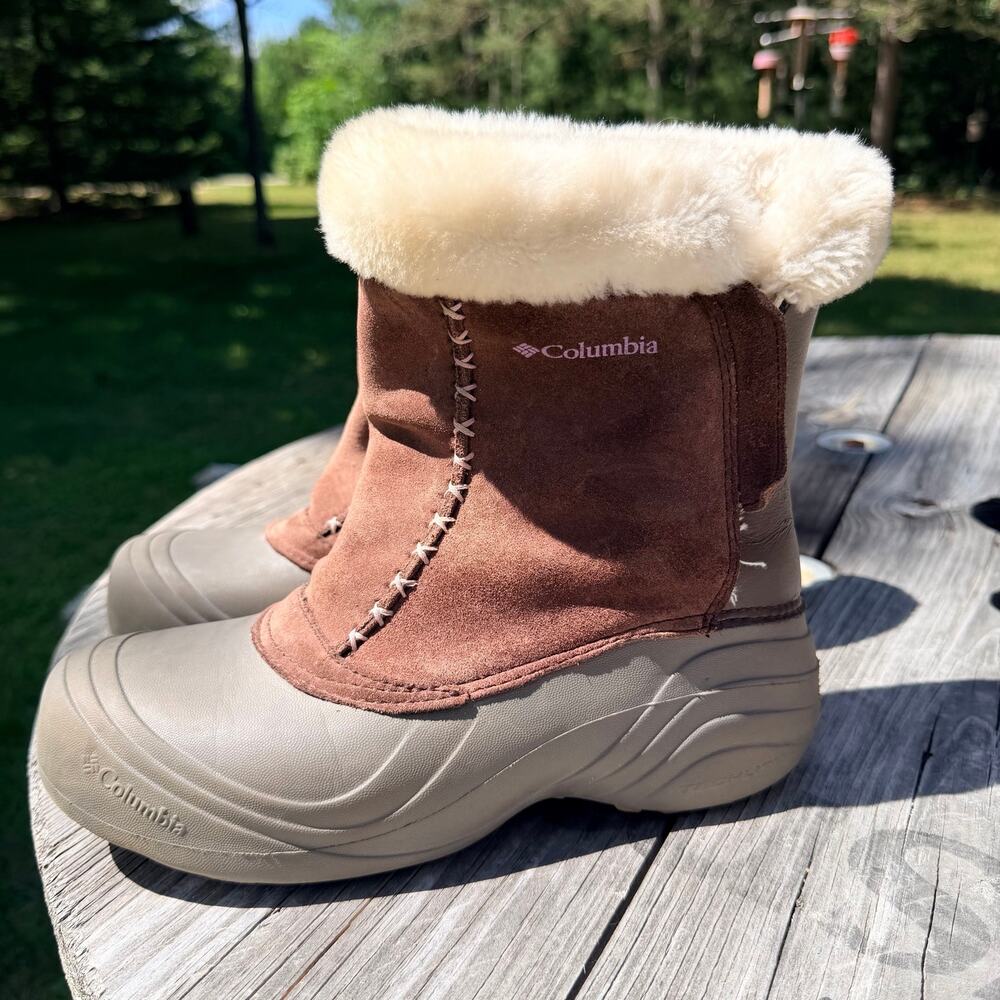 Columbia Womens Sierra Flurry Winter Snow Boots Faux Fur Suede Brown Sz 8.5